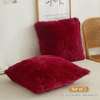 XeGe Faux Fur Throw Pillow Covers, Luxury Fluffy Plush Pillow Shams, Shaggy Decorative Pillow Cushion Cover for Sofa Bed Couch with Zipper Closure, Pack of 2 (18''x18'', Red)
