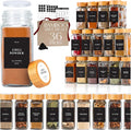 Glass Spice Jars with Label with Bamboo Lids 36 Pack Black Labels Set, 4oz Clear Empty Bottles Seasoning Organizer Jars with Shaker Lids, Small Square Airtight Spice Seasoning Containers Herb Storage