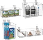 vacane Hanging Basket with Removable Hooks, Plastic Over Cabinet Door Organizer for Organizing Over the Cabinet Organizer Holder for Kitchen, Pantry, Bathroom-Hang Outside or Inside Door-4 Pack