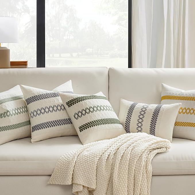 MIULEE Set of 2 Gray Boho Decorative Pillow Covers 20x20 Inch Farmhouse Rustic Couch Throw Pillows Modern Spring Cotton Cushion Covers Retro Cute Macrame Woven Home Decor for Bed Sofa Chair