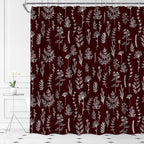 Burgundy Red Botanical Shower Curtain Vintage Herbs Floral Farmhouse Cute Boho Leaves Plant Retro Flowers Bathroom Curtain Set with Hooks(84" Wx70 H)