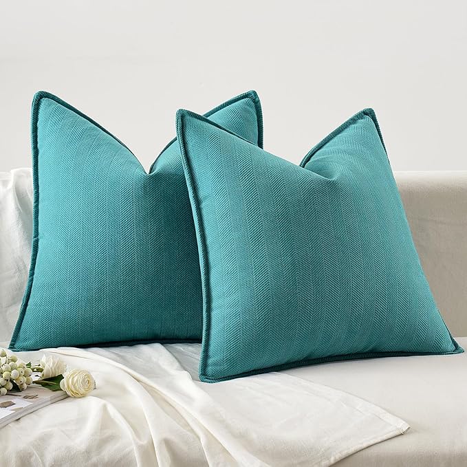 MIULEE Pack of 2 Teal Decorative Pillow Covers 16x16 Inch Soft Chenille Luxurious Couch Throw Pillows Farmhouse Cushion Covers with Elegant Design for Sofa Bedroom Living Room Home Decor