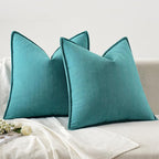 MIULEE Pack of 2 Teal Decorative Pillow Covers 18x18 Inch Soft Chenille Luxurious Couch Throw Pillows Farmhouse Cushion Covers with Elegant Design for Sofa Bedroom Living Room Home Decor