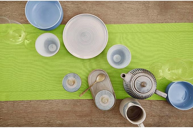Solino Home Linen Table Runner 120 Inches Long - 100% Pure Linen Lime Green Table Runner 14 x 120 Inch - Classic Hemstitch