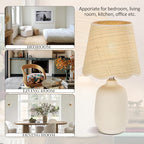 Pia Ricco 19" Modern Ceramic Table Lamp for Living Room Cream Base Desk Lamps for Bedroom Farmhouse Bedside Nightstand Lamp End Table Lamps,Beige,Rattan Shade