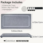 2 PCS Water Absorbing Stone Trays for Bathroom Sink & Kitchen Counter, Fast-Drying Diatomite Sink Coasters, Vanity Tray, Hand Soap Holder with Anti-Skid Pads (9.5" x 4.7" Gray)
