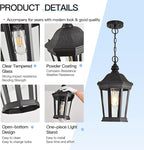 Large Outdoor Pendant Light Fixtures, 17.9" H Black Exterior Hanging Lantern Lights, Height Adjustable Outside Chandeliers with Clear Glass for Porch, Farmhouse, House