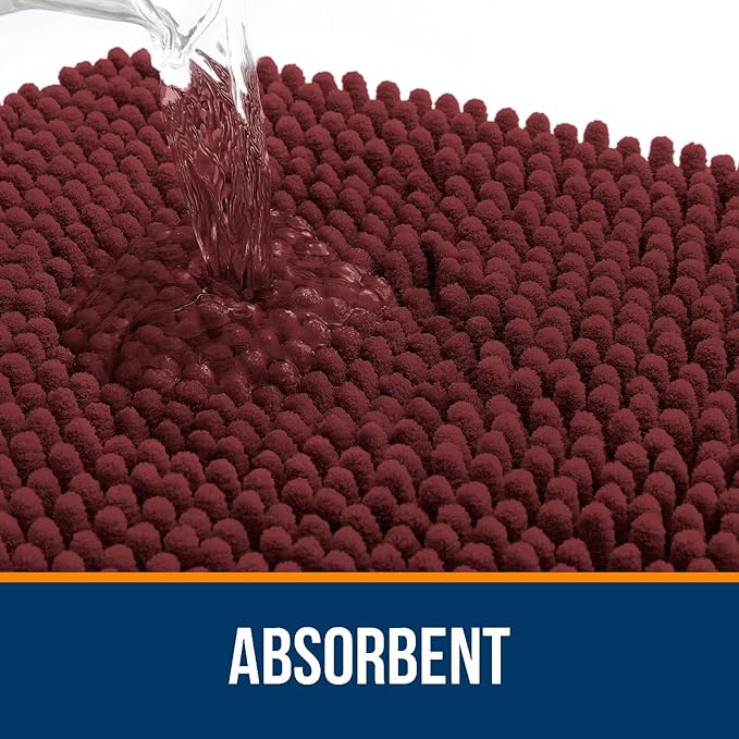 OLANLY Bathroom Rugs 44x24, Extra Soft Absorbent Chenille Bath Rugs, Rubber Backing Quick Dry, Machine Washable Bath Mats for Bathroom Floor, Tub and Shower, Home Decor Accessories, Andorra Red-Brown