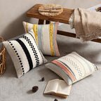 ANRODUO Pack of 2 Boho Decorative Throw Pillow Covers 18x18 Farmhouse Cushion Case Striped Chenille Pillow Cases Square Pillow Covers Accent Neutral Pillowcase for Sofa Couch Bed Fall, Yellow Stripe