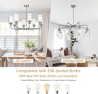 8-Light Brushed Nickel Chandelier with Clear Glass Shades, E26 Base Modern Pendant Light Fixture, Adjustable Swivel Heads Ceiling Lighting, Farmhouse Chandelier for Dining Room Kitchen Hallway
