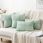 MIULEE Mint Corduroy Pillow Covers Pack of 2 Boho Decorative Spliced Throw Pillow Covers Soft Solid Couch Pillowcases Cross Patchwork Textured Cushion Covers for Spring Living Room Bed Sofa 18x18 inch