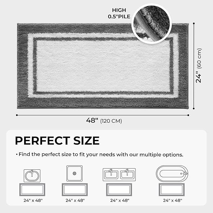 GRANNY SAYS Microfiber Bathroom Rugs Non Slip Washable, Water Absorbent Bathroom Mats for Tub, Soft Bath Mats for Bath Floor & Shower, Bath Rug, 24" x 48", Deep Grey Bath Rugs