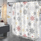 Winter Snowflakes Shower Curtain for Christmas Bathroom Decorations, Cute Xmas Snowflake Red Grey White Golden Shower Curtain Set, Fabric Silver Glitter Sparkle Merry Xmas Holiday Shower Curtain 72X72