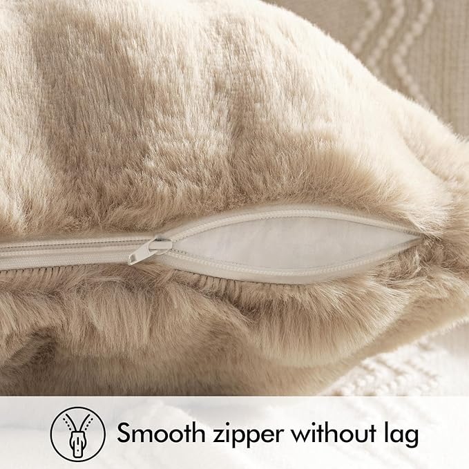 MIULEE Pack of 2 Decorative Pillow Covers Thick Soft Plush Faux Fur Throw Pillows Luxury Home Decor for Couch Bedroom Living Room Sofa,18x18 Inch Khaki