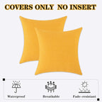 Kevin Textile Pack of 2 Outdoor Waterproof Pillow Covers - Decorative Farmhouse Throw for Patio, Tent, Bed, Sofa, Living Room - 18x18 Inch Sunflower Yellow