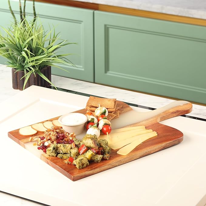 Acacia Wood & Epoxy cheese board | 16.5x10 inch | Use as serving platter tray for dishes, food, charcuterie, appetizers, Snacks | Cutting Board for fruits and vegetables | (Black)