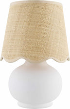 BoutiqueRugs Navarro Boho Ceramic Bedside Table Lamp for Bedroom Nightstand and Living Room - Shade Cotton - White, Cream, Beige - 13" H
