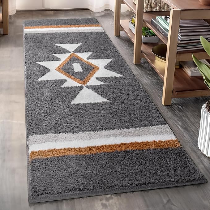 Boho Rugs Runner Non Slip Long Shaggy Washable Large Carpet for Shower Entryway, Soft Absorbent, Grey 24x47