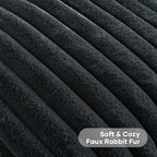 FUTEI Black Striped Decorative Throw Pillow Covers 18x18 Inch Set of 2,Square Winter Decorations Couch Pillow Case,Soft Cozy Faux Rabbit Fur & Velvet Back,Modern Home Decor for Bed