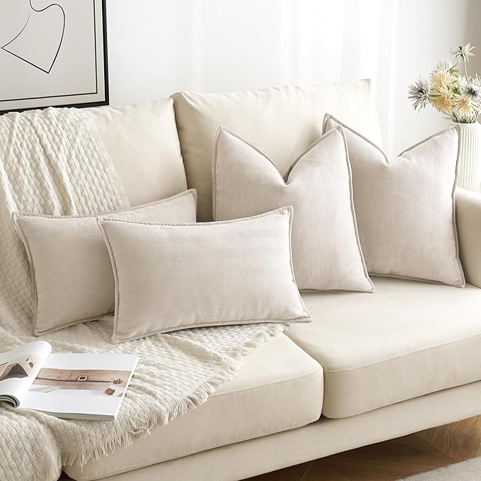 MIULEE Pack of 2 Christmas Cream Beige Decorative Pillow Covers 24x24 Inch Soft Chenille Couch Throw Pillows Farmhouse Cushion Covers Euro Shams with Elegant Design for Sofa Bedroom Living Room