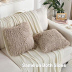 FUTEI Khaki Decorative Throw Pillow Covers 22x22 Inch Set of 2,Soft Fluffy Faux Feather Texture Cushion Cases,Modern Home Luxury Decor for Couch Bed Living Room
