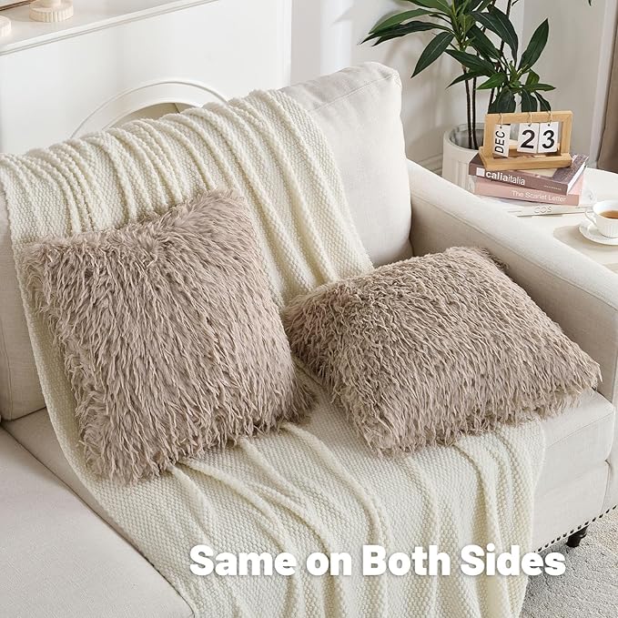 FUTEI Khaki Decorative Throw Pillow Covers 26x26 Inch Set of 2,Soft Fluffy Faux Feather Texture Euro Pillow Shams,Modern Home Luxury Decor for Couch Bed Living Room