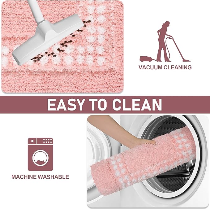 Pink Bathroom Rugs 24x47, Non Slip Washable Bath Mats,Super Soft Microfiber Bathroom Runner, Plush Fluffy Absorbent Bath Rugs for Sink Tub Basin Shower Floor