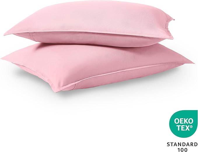 Bare Home Standard Pillow Sham Covers - Set of 2 - Premium 1800 Ultra-Soft Microfiber - Double Brushed - Bed Pillow Shams - Pillows Not Included (Set of 2, Light Pink)