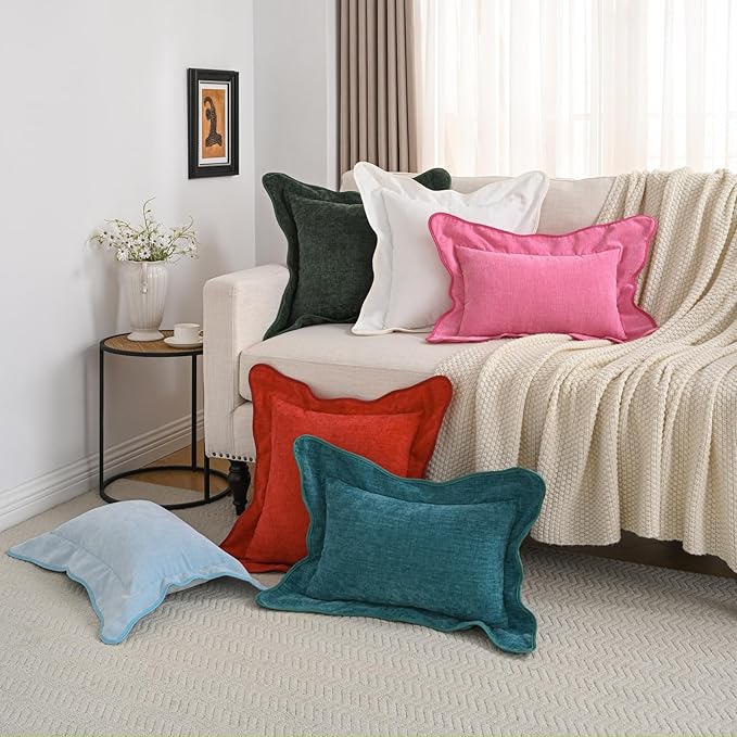 HAUSSY Scalloped Pillow Covers 24x24 Set of 2,Decorative Throw Pillows Cute Aesthetic Preppy Cushion Covers for Couch Bed Living Room,White