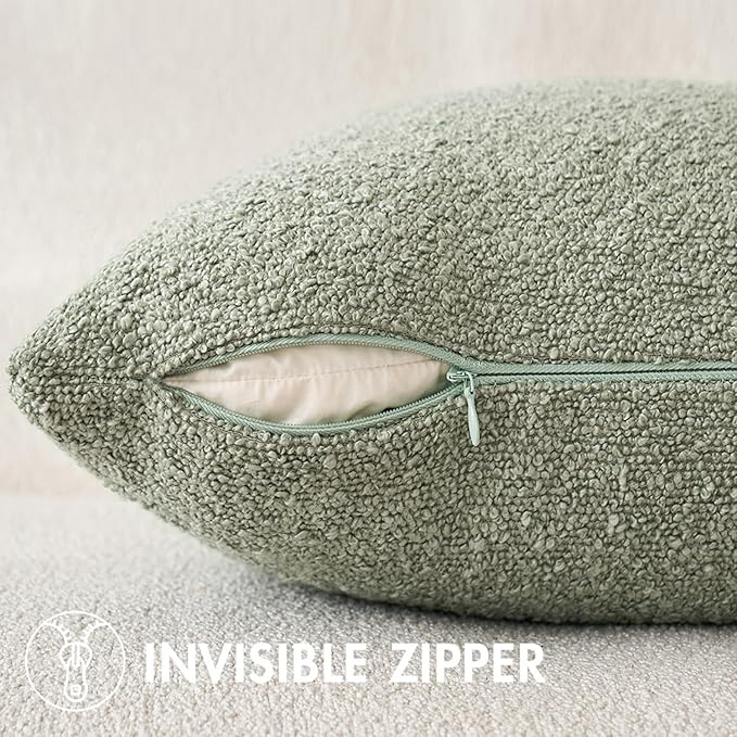 MIULEE 18x18 Inch Decorative Pillow Covers for Couch Bed Set of 2 Textured Boucle Neutral Winter Throw Pillows Sage Green Accent Solid Cushion Pillowcases Sofa Livingroom Home Decor