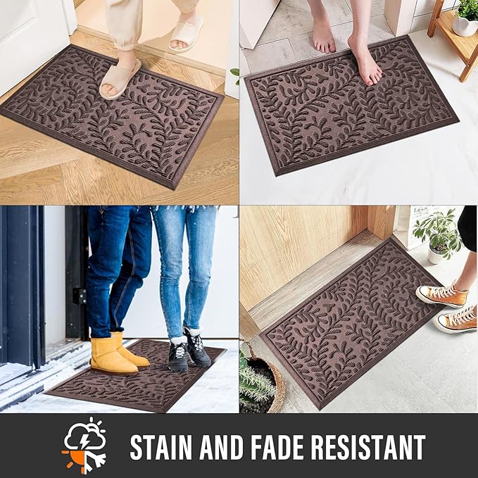 Front Door Mat, Absorbent Dirt Trapping Welcome Door Mat Indoor Outdoor, Non Slip Entry Mat, Indoor Outdoor Door Mats, Fade Resistant, Low Profile Doormat for Entryway, 47×32, Coffee