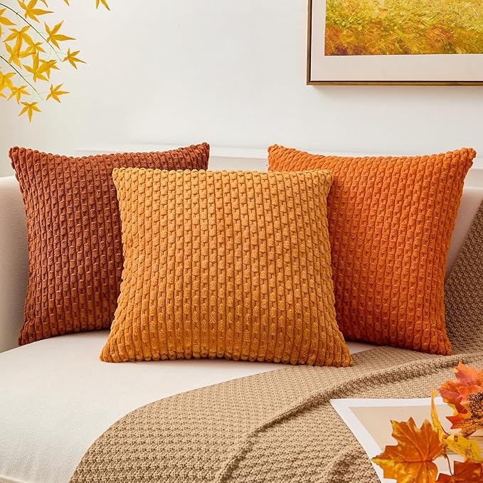 Kevin Textile Fall 2 Packs 26x26 Pillow Covers Euro Pillow Covers with Stripe Pattern Big Throw Pillow Covers for Couch Bedroom Orange 66x66 cm