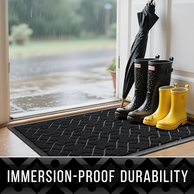 Yimobra Large Door Mat 36x24, All-Season Waterproof Doormat Outdoor Entrance, Heavy Duty Non-Slip Outside Door Mat for Garage Patio Proch Entryway Indoor, Easy Clean, Black