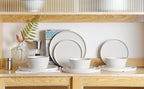 FINE&NICE 12PCS Melamine Dinnerware Sets, Outdoor Dinnerware Sets for 4,Durable Camper Dinerware,Lightweight, Dishwasher Safe and BPA Free(Spotty White)
