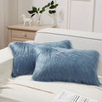 Phantoscope Pack of 2 Faux Fur Throw Pillow Covers Cushion Covers Luxury Soft Decorative Pillowcase Fuzzy Pillow Covers for Bed/Couch, Dusty Blue 12 x 20 Inches