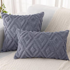 Pallene Blue Grey Throw Pillow Covers 12x20 Set of 2, Soft Plush Faux Fur Decorative Lumbar Couch Pillow Covers for Sofa Bed Living Room Pillow Cases with 3D Diamond Pattern