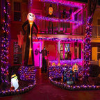 Vivideal 300 LED Halloween Lights Outdoor, 100ft Halloween String Lights Indoor Clear Wire 8 Modes Waterproof Plug in Christmas Light for Tree Party Garden Decorations, Purple&Orange