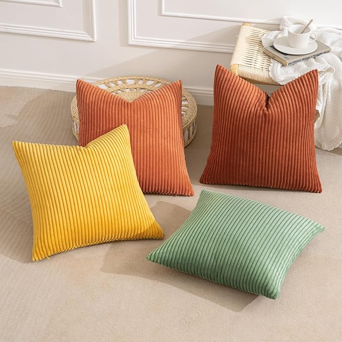 MIULEE Fall Decorative Throw Pillow Covers 18x18 Inch Set of 4, Vibrant Cushion Covers Vintage Retro Home Decor, Mix and Match Color Clash Design for Sofa Couch Bed Living Room Yellow Rust Green