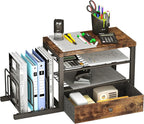 Wood Desk Organizer with Drawers, Desk File Organizer with 3 Vertical File Holders, File Shelf,Storage for Mail, Supplies,Classroom Organization