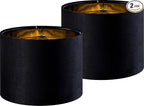 GO&SO Black Velvet Lamp Shades Set of 2 Large Drum Lampshades -16" Top x 16" Bottom x 12" High(Spider) Traditional Fabric Lamp Shade for Table Lamps - Replacement Lampshade - Assembly Required