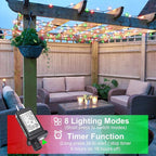66FT 200 LED Christmas Lights Outdoor, Christmas Tree Lights with 8 Modes Waterproof, Plug in Connectable String Twinkle Light Green Wire for Tree Patio Wedding Party Decorations, Red White Green