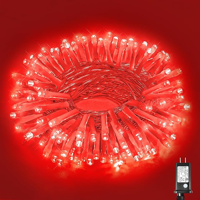 Vivideal 100 LED Red Christmas Lights Outdoor, 33ft Red String Lights 8 Modes Clear Wire, Connectable Waterproof Plug in Pink Led Light for Bedroom Indoor Outdoor Christmas Decorations