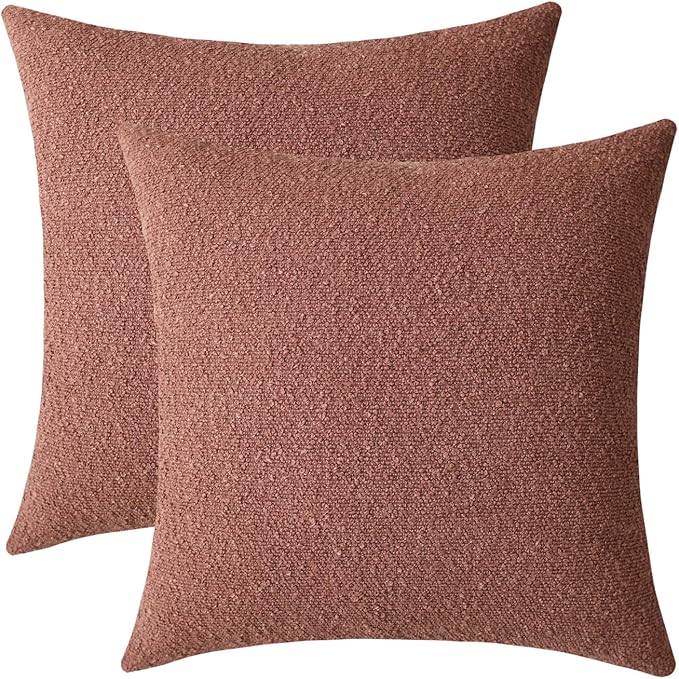 Jeneoo Dusty Rose Decorative Square Thick Accent Throw Pillow Covers Fine Textured Boucle Couch Cushion Case for Livingroom Sofa Decor, Set of 2, 20 x 20 Inch