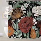 Sanzugh Boho Floral Shower Curtain, Pretty Vintage Bohemian Flower Botanical Leaves Fabric Shower Curtains Set for Bathroom Decoration with Hooks 72 X 72 inch Black Dark Bath Decor