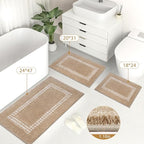 Beige Bathroom Rugs 18x24, Non Slip Washable Bath Mats,Super Soft Microfiber Bathroom Mats, Plush Fluffy Absorbent Bath Rugs for Sink Tub Basin Shower Floor