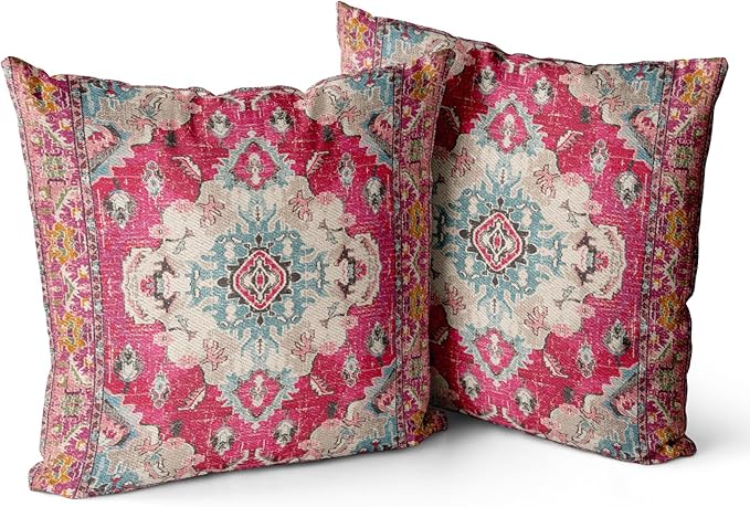 Snycler Boho Throw Pillow Covers 16x16 inch Set of 2 Boho Rug Carpet Double Sided Pattern Cotton Soft Pillow Case Cushion Cover Pillowcase for Couch Sofa Bed Decorative (Red)