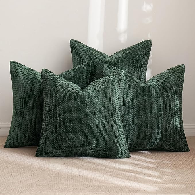 MIULEE Christmas Green Pack of 4 Couch Throw Pillow Covers 18x18 Inch Soft Decorative Chenille Pillow Covers Farmhouse Accent Cushion Covers for Boho Home Decor Sofa Bedroom Living Room