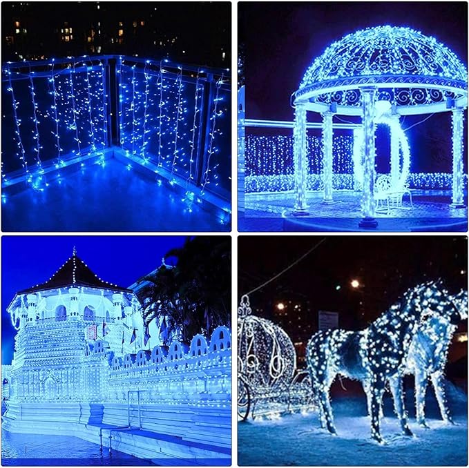 ILLUMINEW 300 LED Blue Outdoor Indoor String Lights, Safety Plug in 8 Modes 108Ft Twinkle Lights,Christmas Tree Wire Fairy Lights for Bedroom, Party Decor(300Led-Blue)