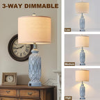 28" Living Room Lamps Set of 2, Farmhouse Lamps for Bedroom with USB A+C Charging Ports, Touch Lamps for Nightstand, 2 Bulbs Included