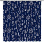 Navy Blue Floral Shower Curtain Rustic Flower Farmhouse Plant Cute Leaves Retro Botanical Vintage Bathroom Curtain Set with Hooks(74.8" Wx70 H)